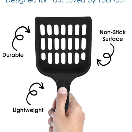 Cat Pellet Scoop (2 Pieces) - Cat Litter Scoop - Black Sieve and Poop Cleaner - Poop Scoop - Pet Litter Box Maintenance - Plastic Shovel - Kitten Scoop for Pine Pellets - Handy Hanging Hole for Quick Storage - 8x3.5inch.