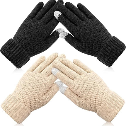 Winter Gloves - 2 Pairs Touchscreen Winter Gloves - Thermal Winter Gloves - Women's Winter Gloves - Mittens - Touch Tip Gloves for Cold Weather - Warm - Women's - One Size - Black and Beige.