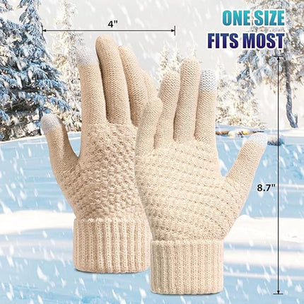 Winter Gloves - 2 Pairs Touchscreen Winter Gloves - Thermal Winter Gloves - Women's Winter Gloves - Mittens - Touch Tip Gloves for Cold Weather - Warm - Women's - One Size - Black and Beige.