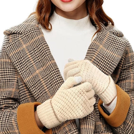 Winter Gloves - 2 Pairs Touchscreen Winter Gloves - Thermal Winter Gloves - Women's Winter Gloves - Mittens - Touch Tip Gloves for Cold Weather - Warm - Women's - One Size - Black and Beige.