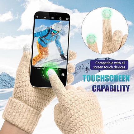 Winter Gloves - 2 Pairs Touchscreen Winter Gloves - Thermal Winter Gloves - Women's Winter Gloves - Mittens - Touch Tip Gloves for Cold Weather - Warm - Women's - One Size - Black and Beige.