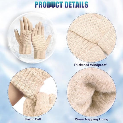 Winter Gloves - 2 Pairs Touchscreen Winter Gloves - Thermal Winter Gloves - Women's Winter Gloves - Mittens - Touch Tip Gloves for Cold Weather - Warm - Women's - One Size - Black and Beige.