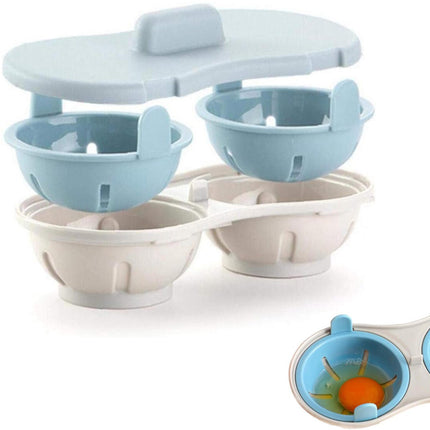 Microwave Egg Cooker - Egg Cooker - Egg Maker - 22*11*8 cm - Microwave egg cooker with 2 cavities - Poached Egg Maker - Poached Egg poacher - poached egg cups - Egg poacher - Egg Poaching Pan - Cooking Utensils - kitchen tools - blue.