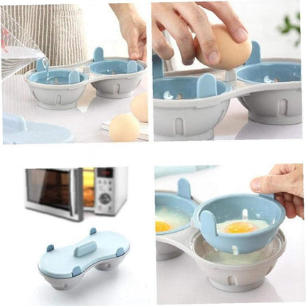 Microwave Egg Cooker - Egg Cooker - Egg Maker - 22*11*8 cm - Microwave egg cooker with 2 cavities - Poached Egg Maker - Poached Egg poacher - poached egg cups - Egg poacher - Egg Poaching Pan - Cooking Utensils - kitchen tools - blue.