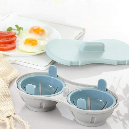 Microwave Egg Cooker - Egg Cooker - Egg Maker - 22*11*8 cm - Microwave egg cooker with 2 cavities - Poached Egg Maker - Poached Egg poacher - poached egg cups - Egg poacher - Egg Poaching Pan - Cooking Utensils - kitchen tools - blue.