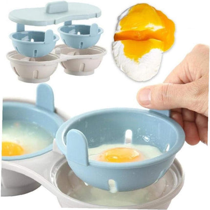 Microwave Egg Cooker - Egg Cooker - Egg Maker - 22*11*8 cm - Microwave egg cooker with 2 cavities - Poached Egg Maker - Poached Egg poacher - poached egg cups - Egg poacher - Egg Poaching Pan - Cooking Utensils - kitchen tools - blue.