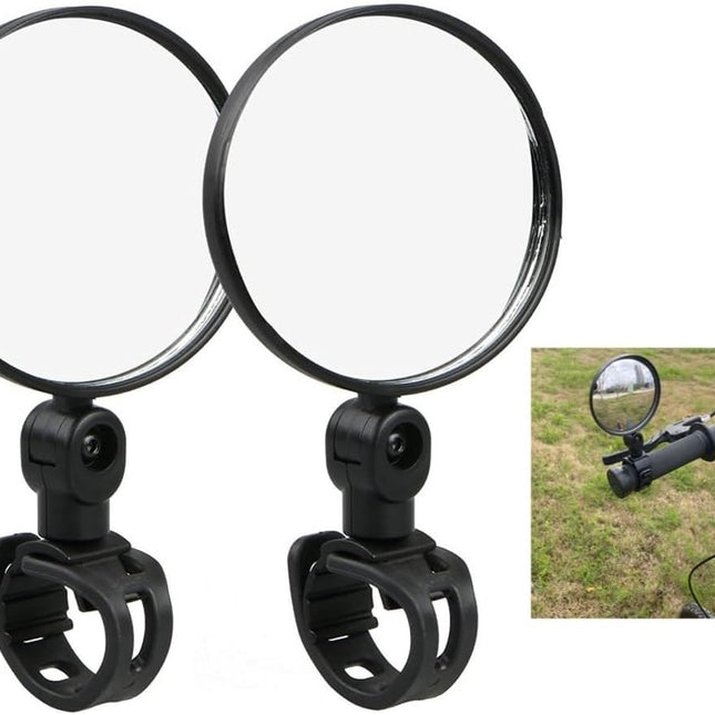 pair - bicycle mirror - 8 cm - bicycle rearview mirror - rearview mirror - convex mirror - scooter rearview mirror - 360˚ rotatable bicycle mirrors - adjustable rearview mirror - universal rearview mirror for bicycles - black