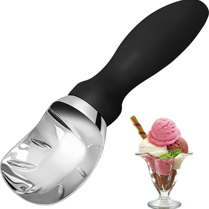 Stainless steel ice cream scoop - 19x5x3cm - ice cream scoop - spoon - comfortable handle - ice cream measuring spoon - for ice cream, melon, meatballs, cake, cookie dough, rice - black.