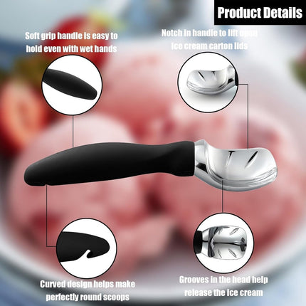Stainless steel ice cream scoop - 19x5x3cm - ice cream scoop - spoon - comfortable handle - ice cream measuring spoon - for ice cream, melon, meatballs, cake, cookie dough, rice - black.