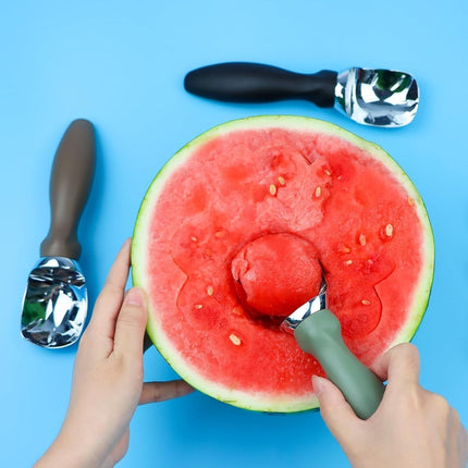 Stainless steel ice cream scoop - 19x5x3cm - ice cream scoop - spoon - comfortable handle - ice cream measuring spoon - for ice cream, melon, meatballs, cake, cookie dough, rice - black.