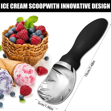 Stainless steel ice cream scoop - 19x5x3cm - ice cream scoop - spoon - comfortable handle - ice cream measuring spoon - for ice cream, melon, meatballs, cake, cookie dough, rice - black.