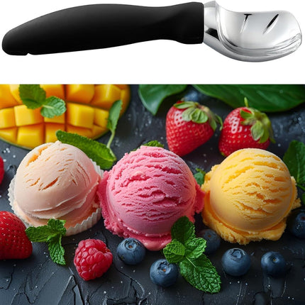 Stainless steel ice cream scoop - 19x5x3cm - ice cream scoop - spoon - comfortable handle - ice cream measuring spoon - for ice cream, melon, meatballs, cake, cookie dough, rice - black.