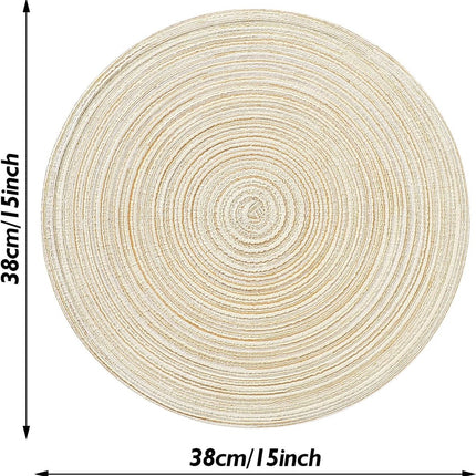 6 pieces - Table mats - Placemats - Round placemats - washable cotton placemats - round braided placemats - Round table mats - Woven placemats - Round placemats - beige - 38*38 cm.