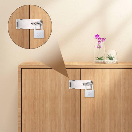 Padlock with screws - 4 Pieces - Hasp Padlock Holder - Padlock Lock - Exterior Door Lock - Padlock Door Handle - Door Lock with Screws - Door Padlocks for Doors, Cabinets.