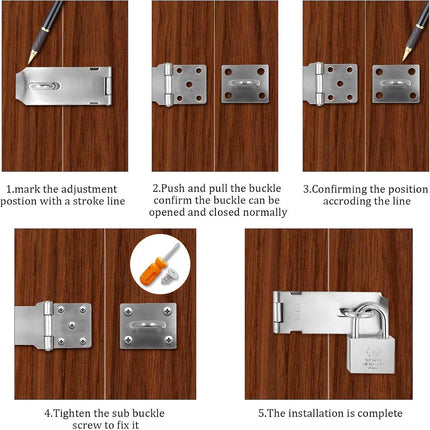 Padlock with screws - 4 Pieces - Hasp Padlock Holder - Padlock Lock - Exterior Door Lock - Padlock Door Handle - Door Lock with Screws - Door Padlocks for Doors, Cabinets.