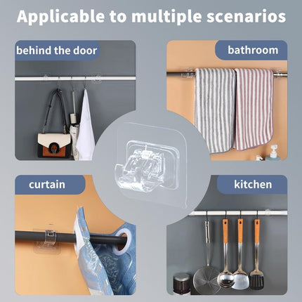 6 pieces - Curtain rod hook - 6*6 cm - drill-free curtain holders - self-adhesive curtain rod holders - drill-free curtain hooks - curtain accessories - for curtain rods, towel racks, bathrooms, kitchens - transparent.
