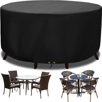Round Cover - Waterproof - Large Round Garden Table Cover - Windproof - Anti-UV - Tough - Oxford 420D, Round Table Cover - for Garden Furniture - Black - Diameter 130 x 71 cm.