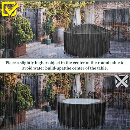 Round Cover - Waterproof - Large Round Garden Table Cover - Windproof - Anti-UV - Tough - Oxford 420D, Round Table Cover - for Garden Furniture - Black - Diameter 130 x 71 cm.