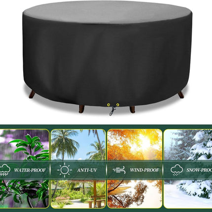 Round Cover - Waterproof - Large Round Garden Table Cover - Windproof - Anti-UV - Tough - Oxford 420D, Round Table Cover - for Garden Furniture - Black - Diameter 130 x 71 cm.