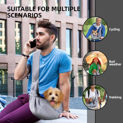 Dog carrier bag - reversible puppy carrier bag - pet bag - cat backpack - dog and cat carrier bag - with storage compartment - shoulder bag - hands-free dog carrier bag - for small dogs and cats - Grey.