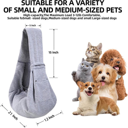 Dog carrier bag - reversible puppy carrier bag - pet bag - cat backpack - dog and cat carrier bag - with storage compartment - shoulder bag - hands-free dog carrier bag - for small dogs and cats - Grey.