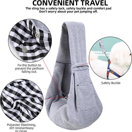 Dog carrier bag - reversible puppy carrier bag - pet bag - cat backpack - dog and cat carrier bag - with storage compartment - shoulder bag - hands-free dog carrier bag - for small dogs and cats - Grey.