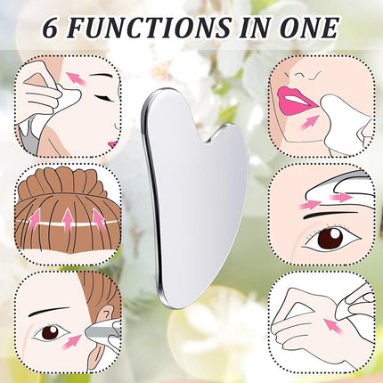 85*55mm - Stainless Steel Gua Sha Facial Instruments - Lymphatic Drainage Massage - Gua Sha for the Face - Metal Gua Sha - Skin Self-Care - Facial Sculpting Gua Sha - for the Body, Eyes, Jawline Shaper - with Dust Bag - Silver.