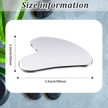 85*55mm - Stainless Steel Gua Sha Facial Instruments - Lymphatic Drainage Massage - Gua Sha for the Face - Metal Gua Sha - Skin Self-Care - Facial Sculpting Gua Sha - for the Body, Eyes, Jawline Shaper - with Dust Bag - Silver.