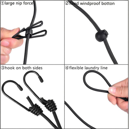 1 Pack 1.8M Portable Clothesline with 12 Clothespins - Clothesline Wire - Travel Clothesline - Drying Lines - Camping Clothesline - Stretchable Retractable Elastic Clothesline - Clothesline - Clothesline for Backyard, Vacation Hotel, Balcony Clothes Dryin.