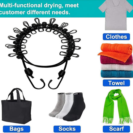 1 Pack 1.8M Portable Clothesline with 12 Clothespins - Clothesline Wire - Travel Clothesline - Drying Lines - Camping Clothesline - Stretchable Retractable Elastic Clothesline - Clothesline - Clothesline for Backyard, Vacation Hotel, Balcony Clothes Dryin.