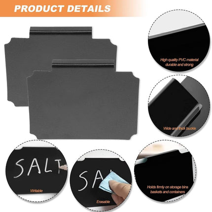 12 pieces - Labels - basket labels with clip - removable storage rack labels - chalkboard label - label holders - clip-on labels - shelf labels - PVC label - reusable - for bins, baskets, boxes - 9*7 cm - black.