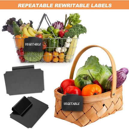 12 pieces - Labels - basket labels with clip - removable storage rack labels - chalkboard label - label holders - clip-on labels - shelf labels - PVC label - reusable - for bins, baskets, boxes - 9*7 cm - black.