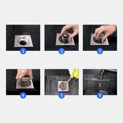 Square shower drain - Floor drain - Basket strainer - Drain strainer - Sink strainer - sink stopper - Stainless steel square odor-proof floor drain - drain stopper - Washbasin drain plug - Odor-proof floor drain - for bathroom, kitchen washbasin, toilet.