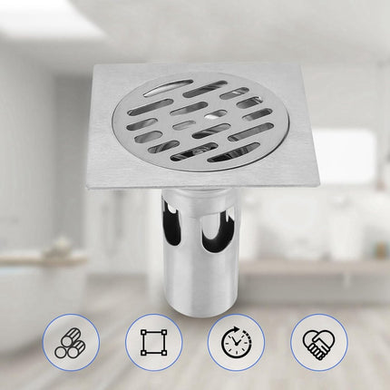 Square shower drain - Floor drain - Basket strainer - Drain strainer - Sink strainer - sink stopper - Stainless steel square odor-proof floor drain - drain stopper - Washbasin drain plug - Odor-proof floor drain - for bathroom, kitchen washbasin, toilet.