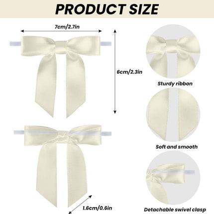 50 pieces - Bows - Decorative bows - Christmas bows - Christmas gift bows - satin gift bows - gift packaging - gift box decorations - interior decoration - for decorating champagne, gift, and candy boxes - 6*7 cm - white.