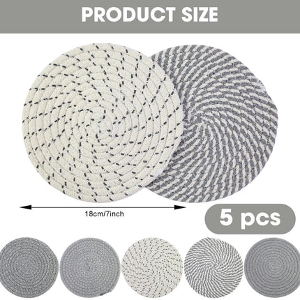 5 pieces - Coasters - 18 cm - Round Coasters - Heat-resistant coaster - Pot coasters - Vase mat - Table accessories - for hot dishes, pots and pans - for kitchen, furniture, countertops and table coasters - grey.
