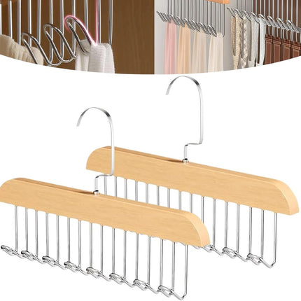 2 pieces - Clothes hanger - belt holders - scarf rack - bra holders - tie hangers for the closet - wooden bra hangers - with 8 hooks - 360° rotatable tank top hangers - closet accessory - for the closet - for belt, tie, tank top, bra, scarf - 28 cm.