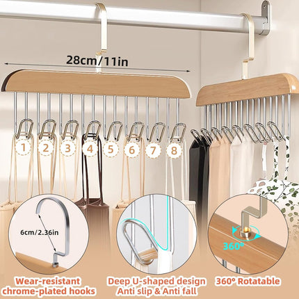 2 pieces - Clothes hanger - belt holders - scarf rack - bra holders - tie hangers for the closet - wooden bra hangers - with 8 hooks - 360° rotatable tank top hangers - closet accessory - for the closet - for belt, tie, tank top, bra, scarf - 28 cm.