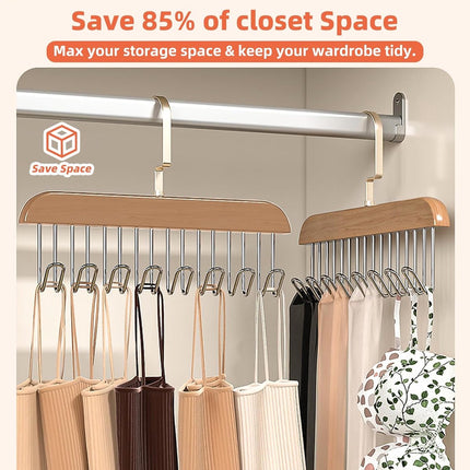 2 pieces - Clothes hanger - belt holders - scarf rack - bra holders - tie hangers for the closet - wooden bra hangers - with 8 hooks - 360° rotatable tank top hangers - closet accessory - for the closet - for belt, tie, tank top, bra, scarf - 28 cm.