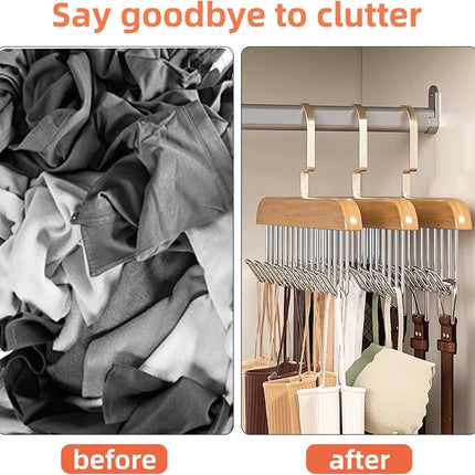 2 pieces - Clothes hanger - belt holders - scarf rack - bra holders - tie hangers for the closet - wooden bra hangers - with 8 hooks - 360° rotatable tank top hangers - closet accessory - for the closet - for belt, tie, tank top, bra, scarf - 28 cm.