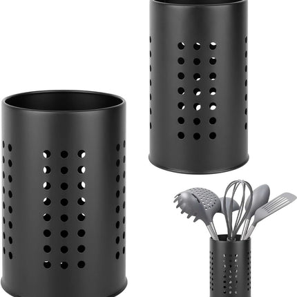 2 pieces - 18*12cm and 16.5*10cm - kitchen tool holder - stainless steel cutlery basket - tableware storage - drain rack - cutlery box - for organizing drawers and countertops - for kitchens - black.