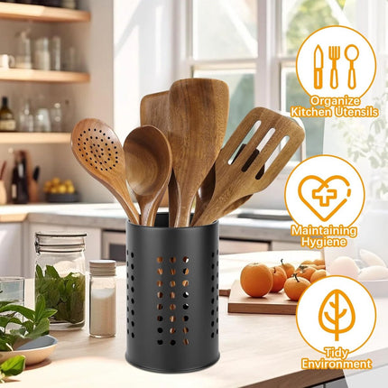 2 pieces - 18*12cm and 16.5*10cm - kitchen tool holder - stainless steel cutlery basket - tableware storage - drain rack - cutlery box - for organizing drawers and countertops - for kitchens - black.