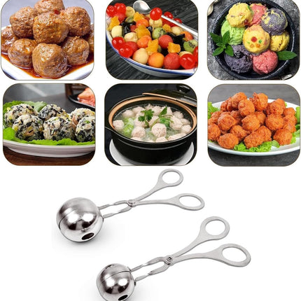 2 pieces - Meatball maker - Meatball tongs - Meatball mold - Meatball spoon - Tongs - Non-stick meatball tongs - Ice cream scoop - Clamp mold - Kitchen utensil - Diameter 3.5 cm, 4.5 cm - for making meatballs, ice cream, rice balls and fruit - silver.