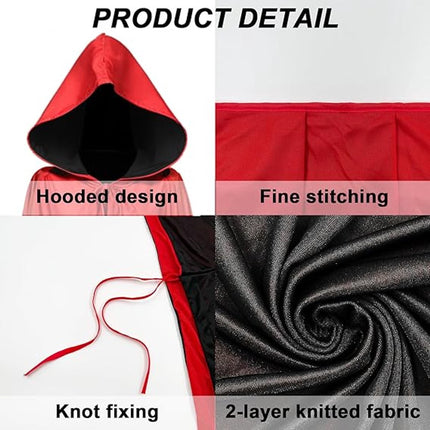 Red Halloween cape - alloween cosplay costume - Unisex reversible cape with hood - robe - Grim Reaper's Cape - vampire cape - Black and red double layer cape - long masquerade cape - Pirate cape - black and red witch cape.