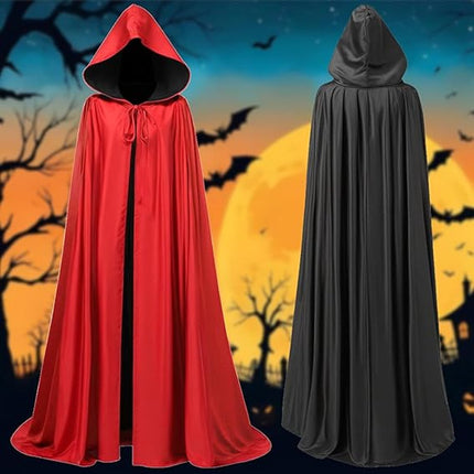 Red Halloween cape - alloween cosplay costume - Unisex reversible cape with hood - robe - Grim Reaper's Cape - vampire cape - Black and red double layer cape - long masquerade cape - Pirate cape - black and red witch cape.