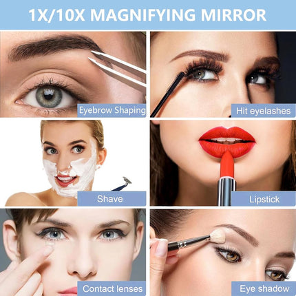 Makeup mirror - Illuminated compact mirror - rechargeable - 1x/10x magnifying makeup mirror - Mirror - portable travel makeup mirror - with natural daylight and LED lighting - small dimmable illuminated mirror - for handbag - 9*1.8 cm - black.