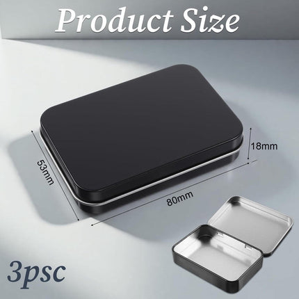3 pieces - Iron box - Storage box - Portable box - storage box - jewelry box - metal hinged boxes - mini storage box with lids - for storing pins, candy, jewelry, craft supplies - 80*53*18mm - black.