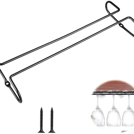 Wine glass holder - Glass hooks for shelf - Iron glass holder for glasses - Wall display holder - Hanging glass holders - Metal hanging glass holder - Display rack - hooks - for bars, wine cabinets, cupboards, kitchens, restaurants - 26*11.5 cm - black.