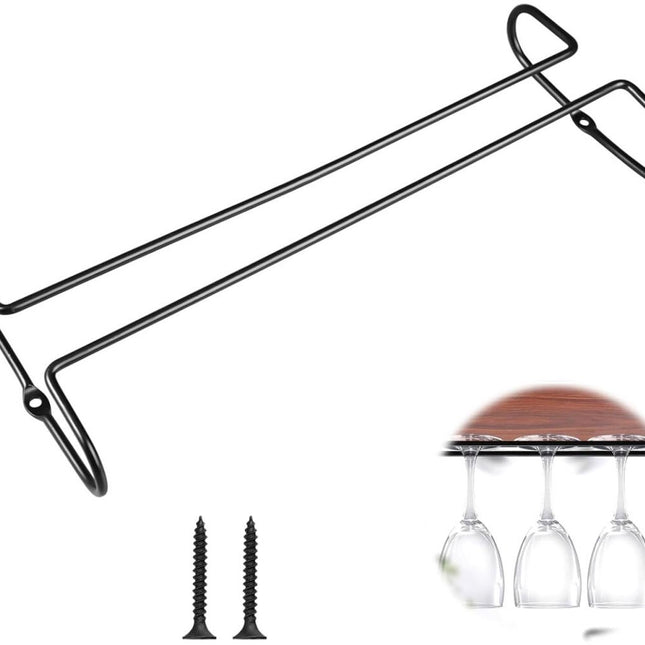 Wine glass holder - Glass hooks for shelf - Iron glass holder for glasses - Wall display holder - Hanging glass holders - Metal hanging glass holder - Display rack - hooks - for bars, wine cabinets, cupboards, kitchens, restaurants - 26*11.5 cm - black