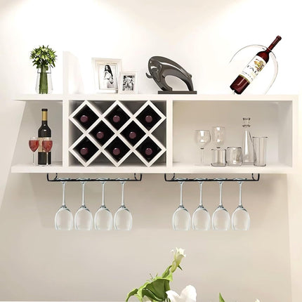 Wine glass holder - Glass hooks for shelf - Iron glass holder for glasses - Wall display holder - Hanging glass holders - Metal hanging glass holder - Display rack - hooks - for bars, wine cabinets, cupboards, kitchens, restaurants - 26*11.5 cm - black.